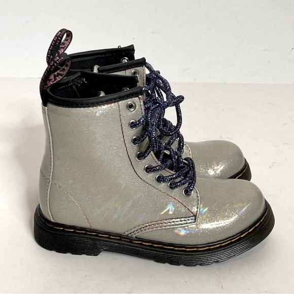 NEW DR. MARTENS Boots 1460 Sparkle Ray Metallic SILVER Lace Up High Top - Picture 9 of 11